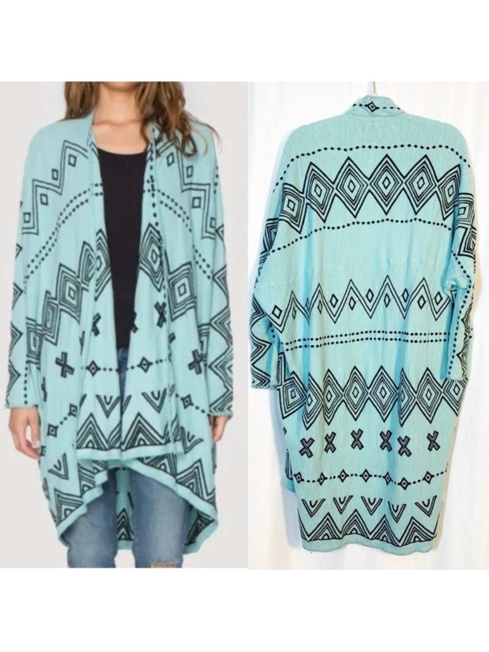 Johnny Was Biya Genoa Embroidered Cocoon Open Front Cardigan Sweater Wrap Jacket